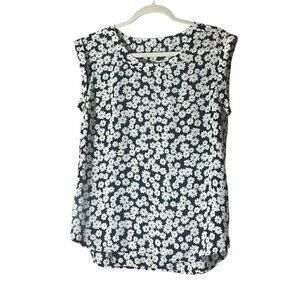 Loft Black and White Sleeveless Daisy Floral Boxy Blouse Size M